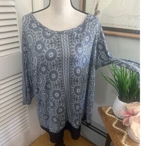 Rose + Olive Tunic Womens 3X Blue Boho Print Casual Festival Fairy
